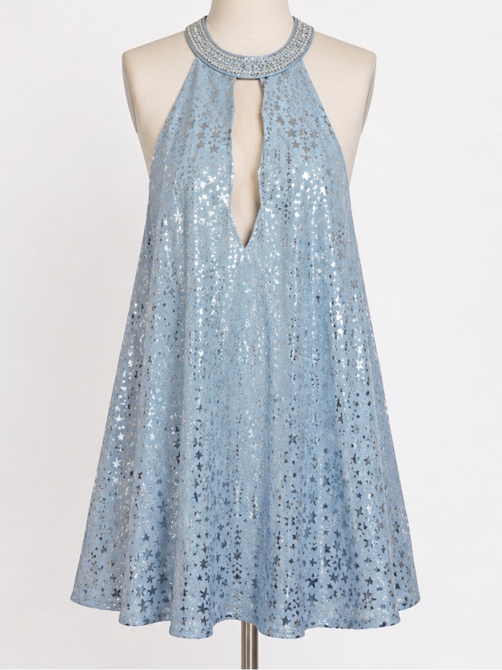Kimchi Blue Metallic Star Halter Dress Celestial Fairy Festival Y2K Indie Rave S